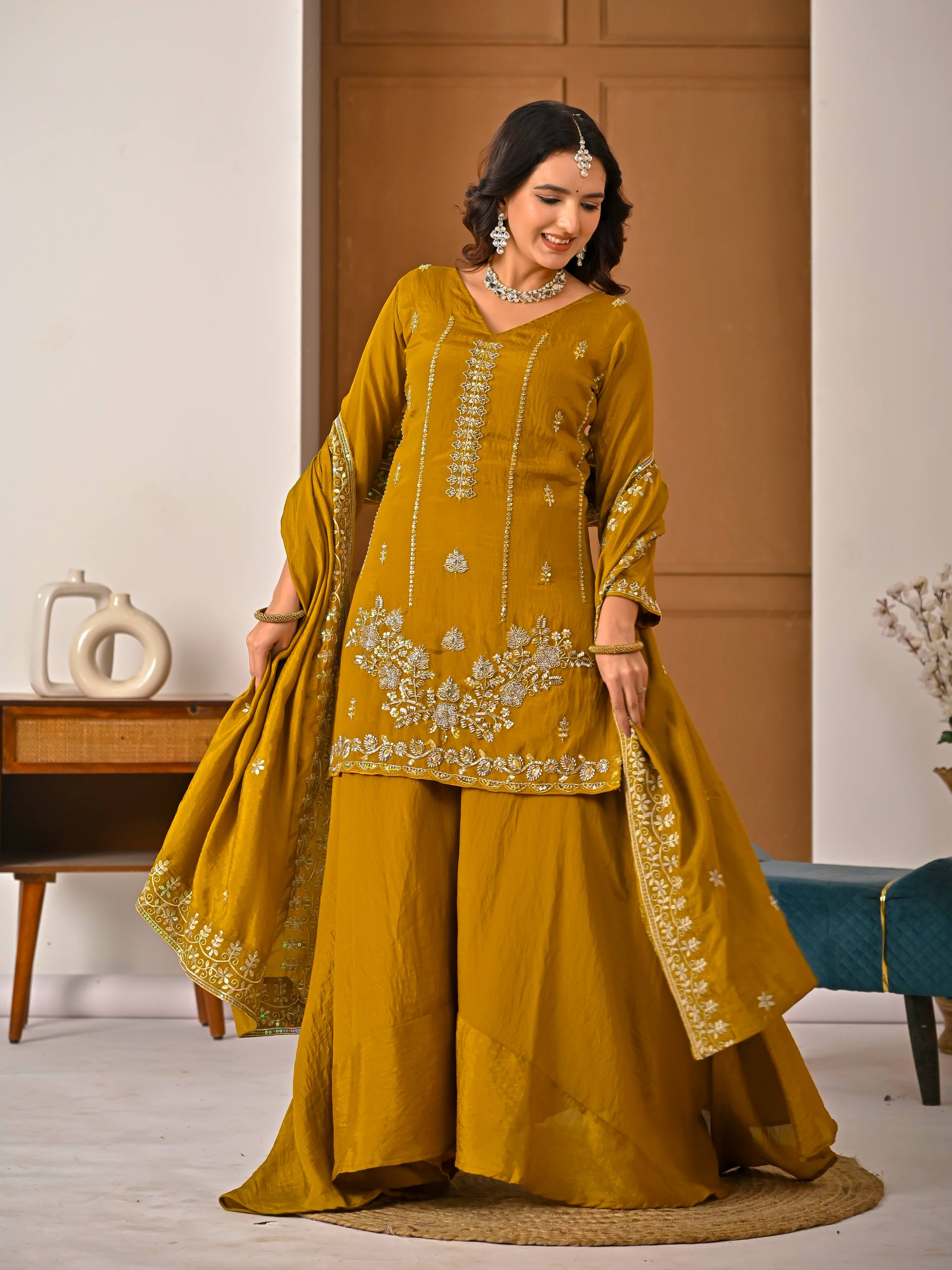 Radiant Ochre Zari-Crafted Silk Couture
